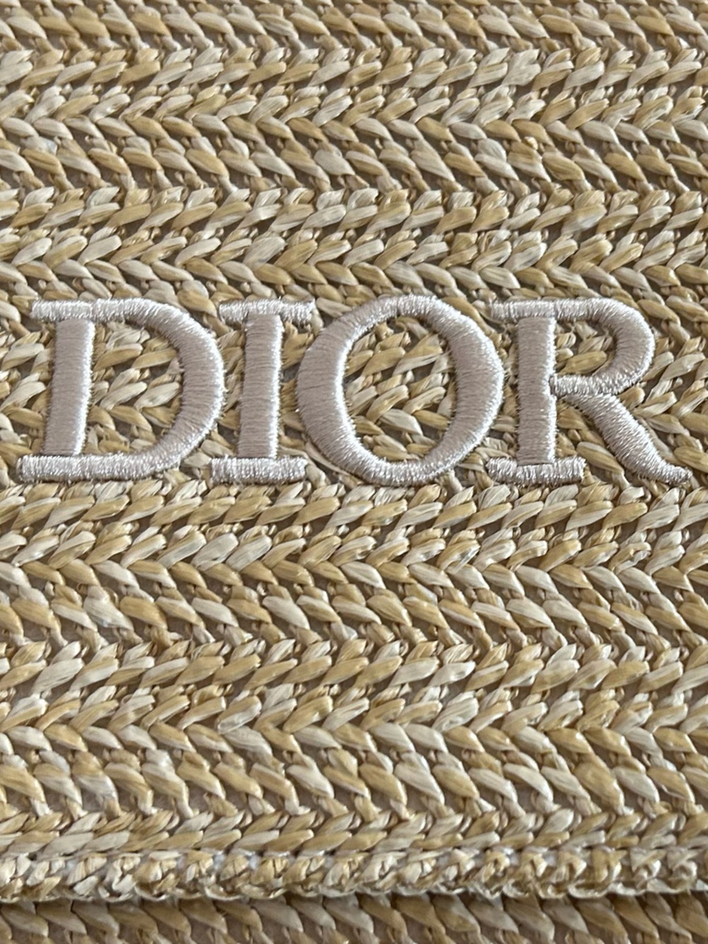 Dior Beige Straw Clutch with Pearl Handle and Gold Ring w gold chain crossbody - Picture 2 of 6